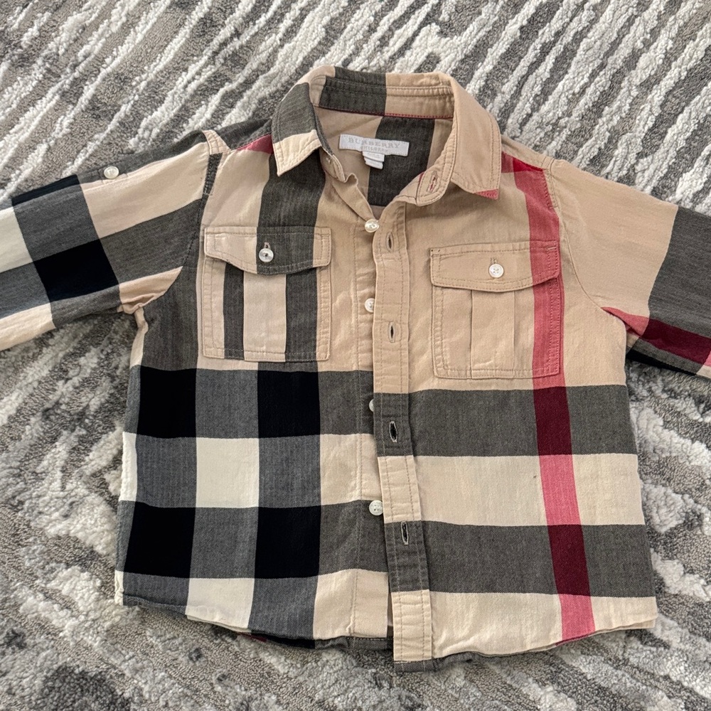 Burberry Kids Plaid Button-Down Shirt - Beige, Black, Red